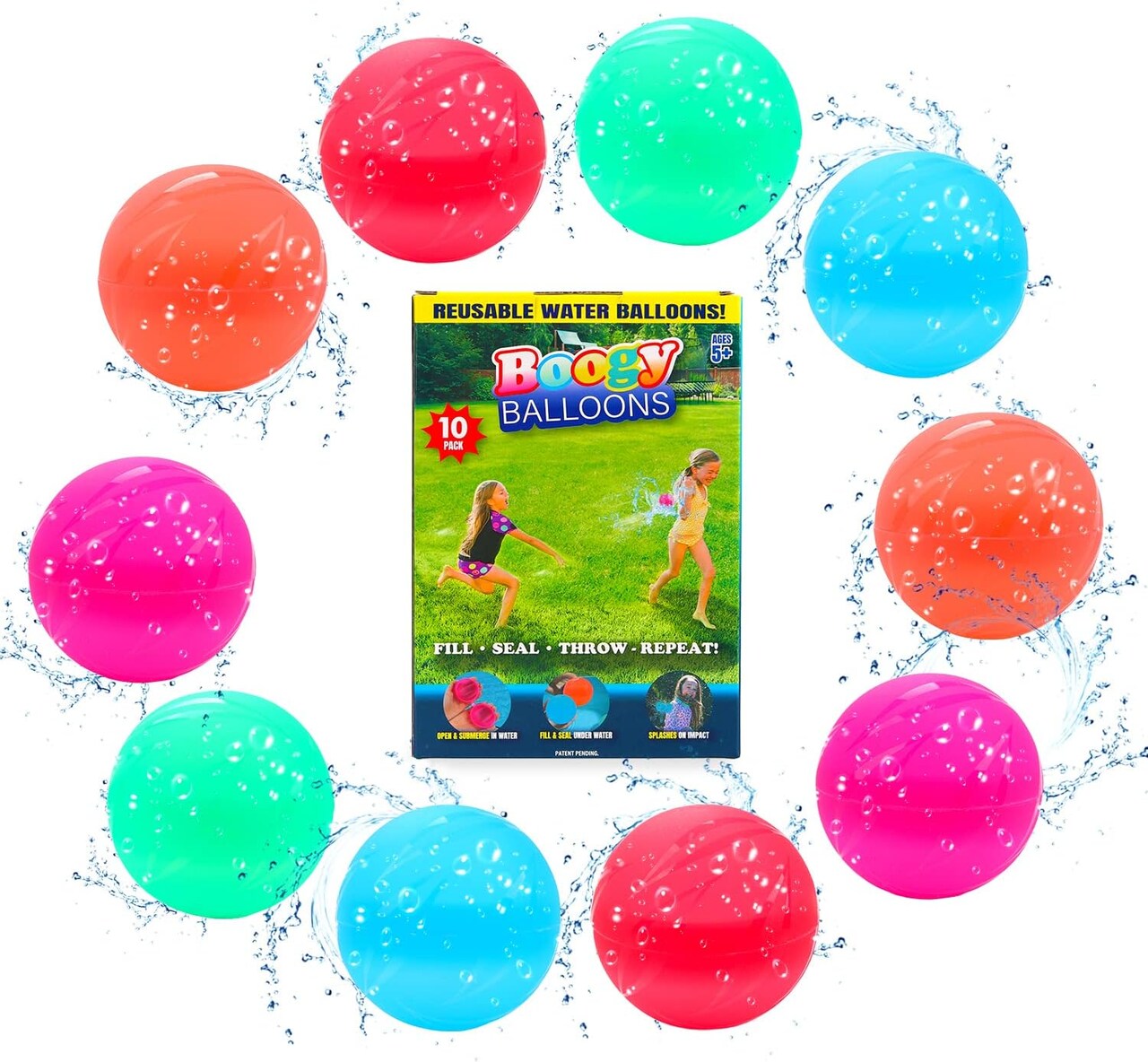 Reusable Water Balloons, Easy to Fill, Latex Free(Orange, Blue, Pink, Green, Red)